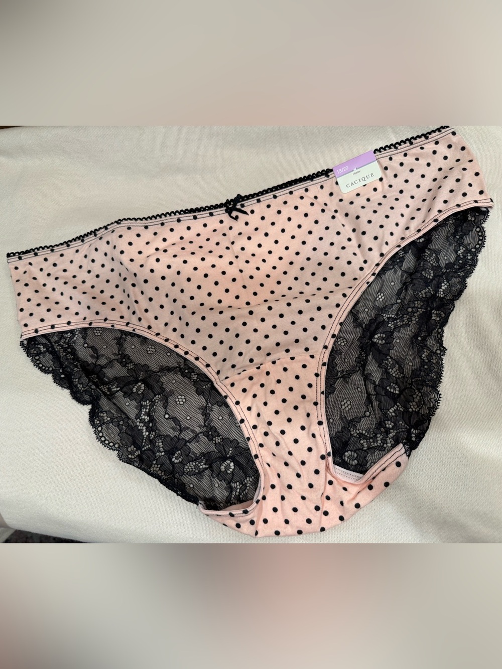 Cacique Pink with Black Polka Dot Lace Hipster